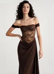 Solid Lace Panel Bodycon Formal Dress