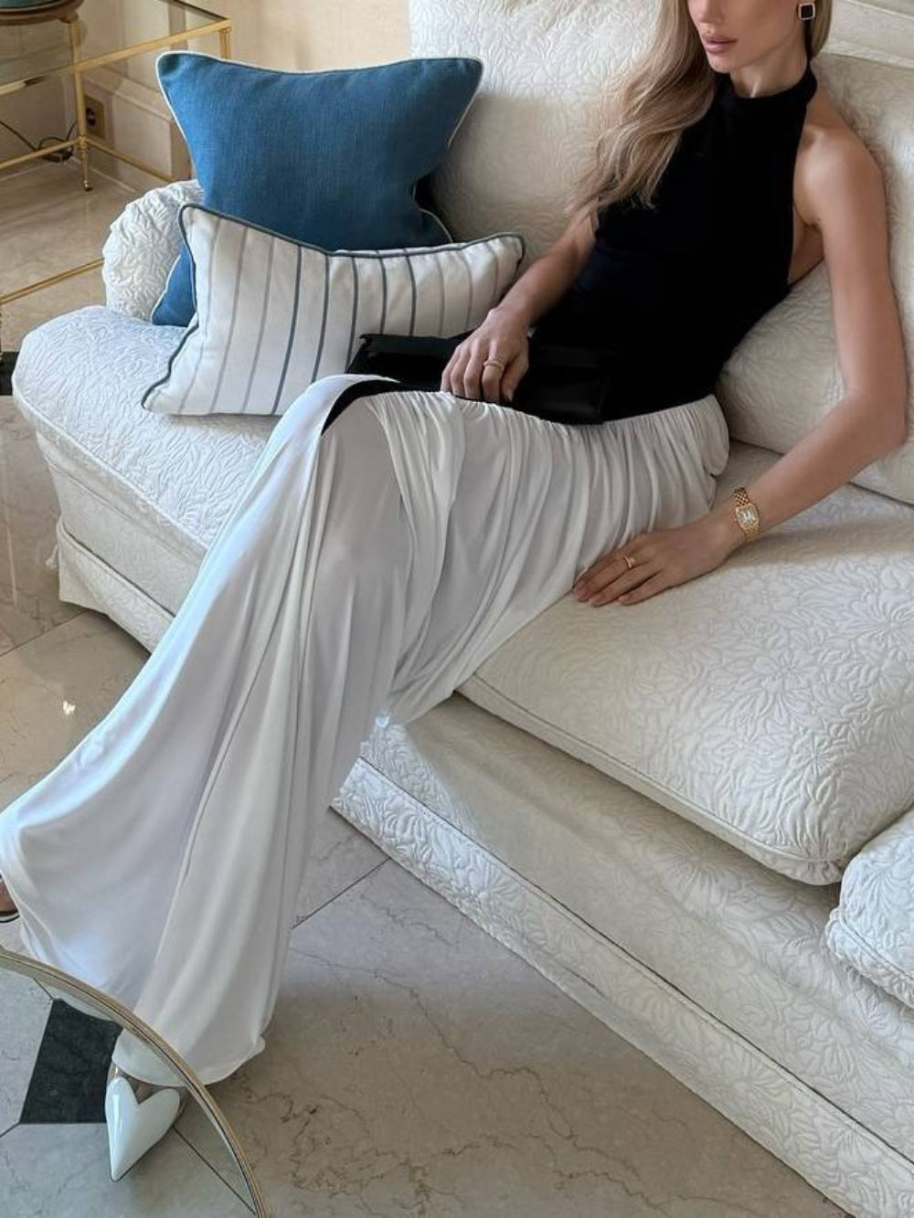 Sexy Fitted Ruched Mermaid Halter Color-Block Bodycon Dress