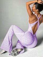 Leopard Flared Bodycon Yoga Jumpsuit