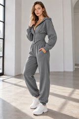 Hooded Drawstring Two Piece Pants Set