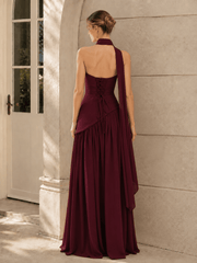 Solid Bustier High Slit Formal Dress