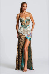 Leopard Lace Mesh Midi Dress