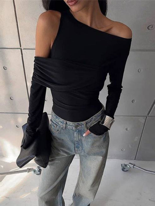 Slim Fit Tee with Irregular Shoulder