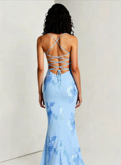 3D Applique Bone Pad Tie Back Solid Prom Dress