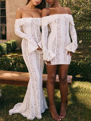 Lace Off-Shoulder Bell Sleeve Bodycon Gown