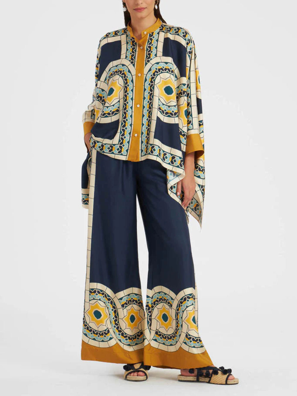 Retro Floral Print Stand Collar Top