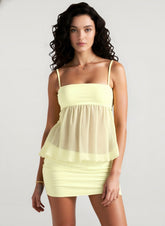 Off Shoulder Sheer Mesh Cami Bodycon Mini Dress