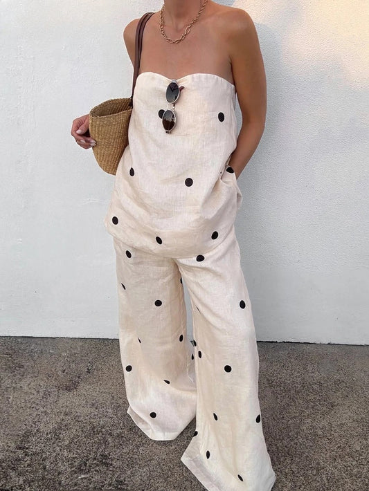 Print Strapless Top Pants Set