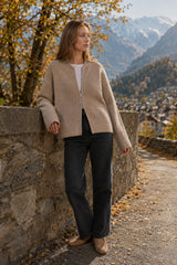 Pleated Knit O Neck Zipper Cardigan