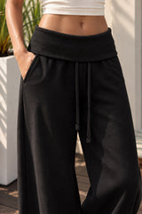 Foldover Waist Relaxed Wide Leg Pants