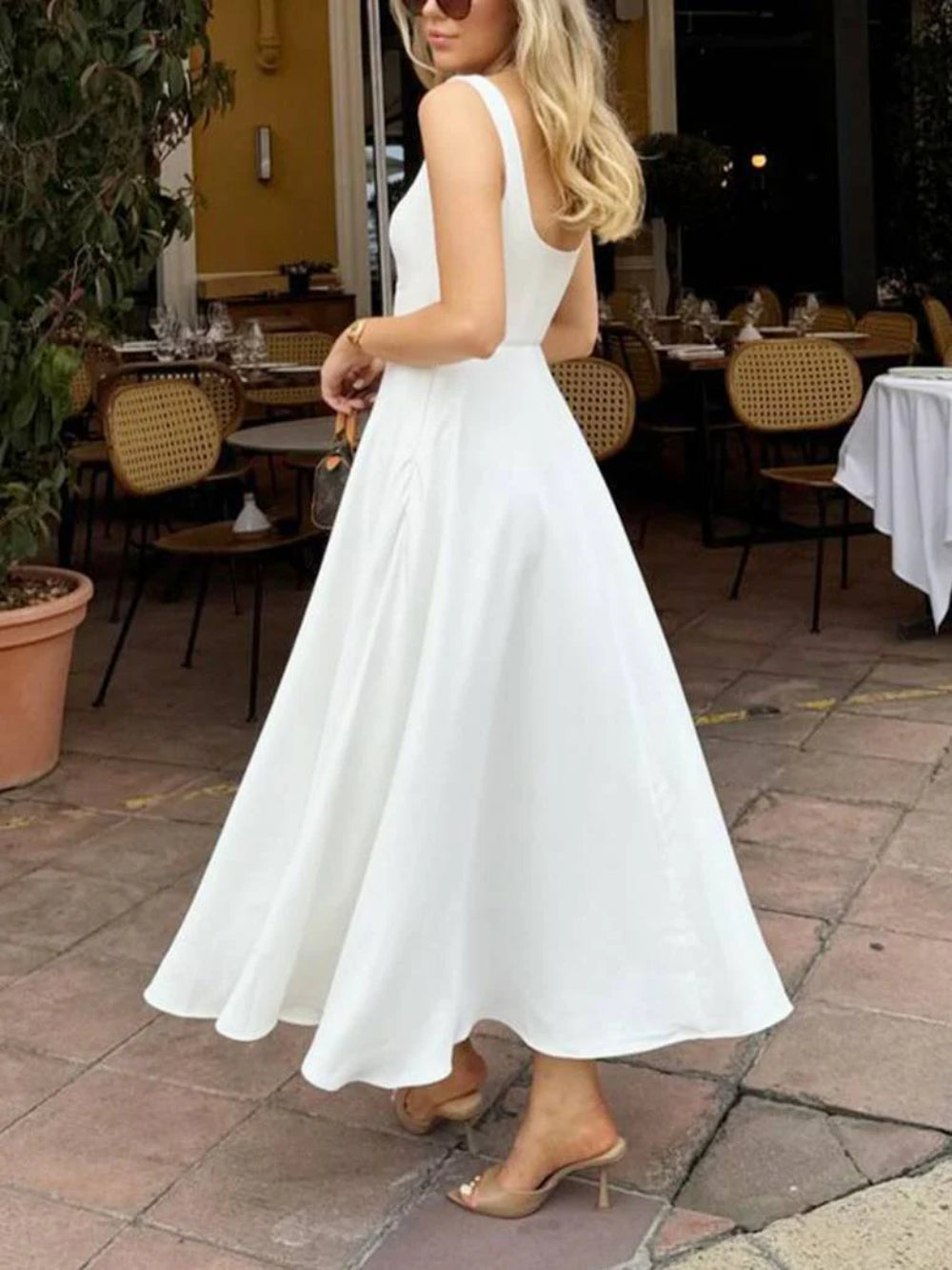 Sling Square Collar Elegant Large Swing Midi Dress