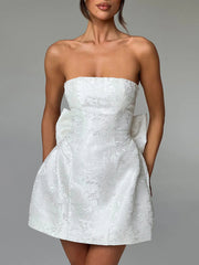 Chic Jacquard Bowknot Strapless Tube Dress