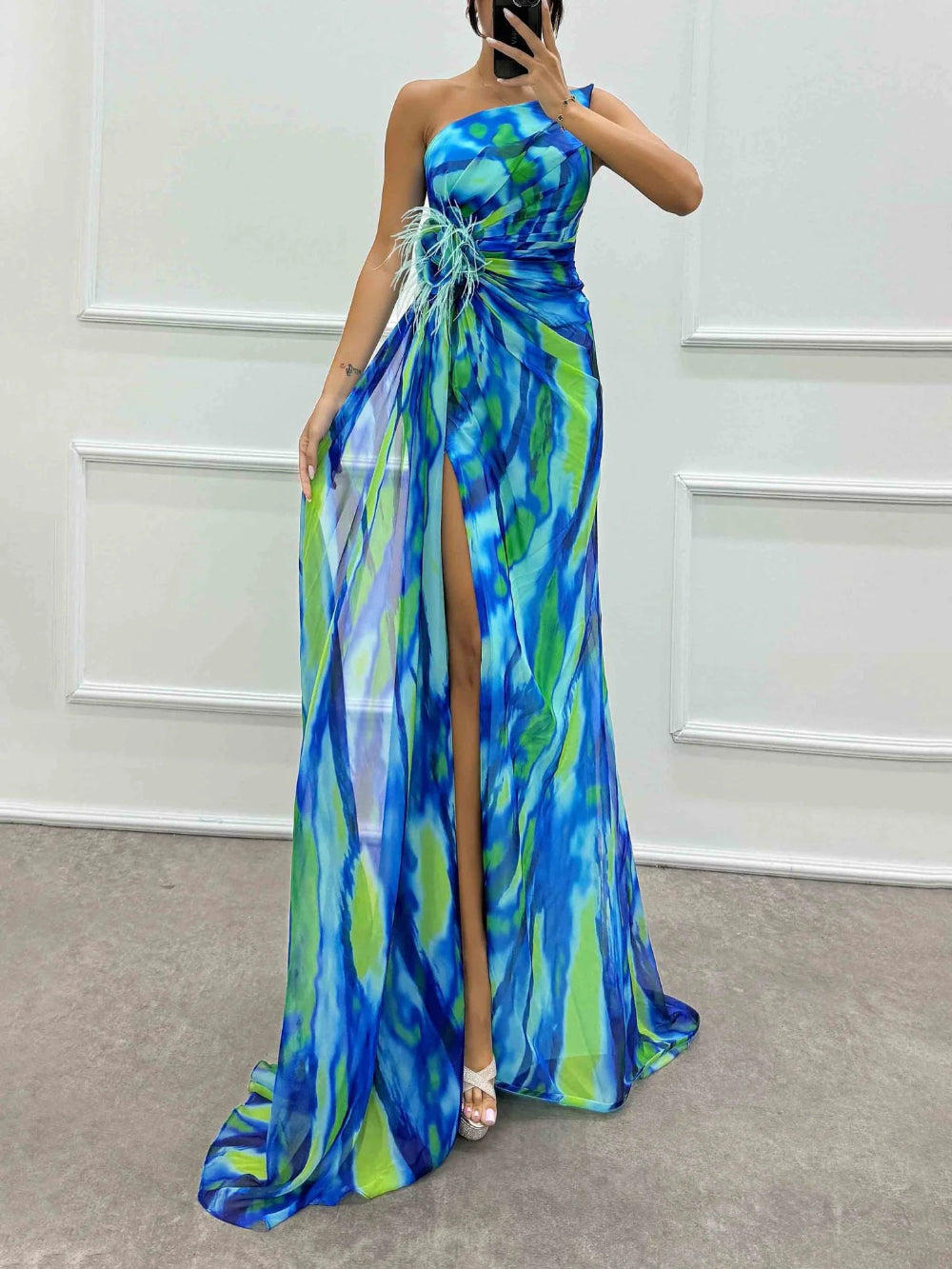Chiffon Floral Slit Dress