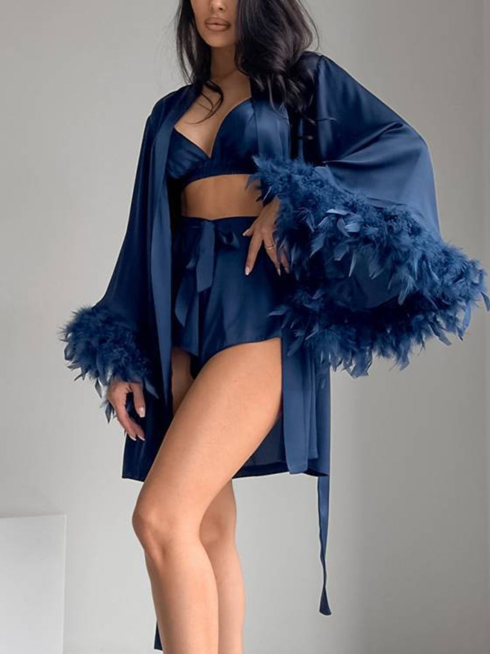 Feather Trim Lingerie Set