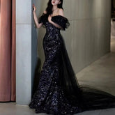 Sequined Off-Shoulder Evening Gown
