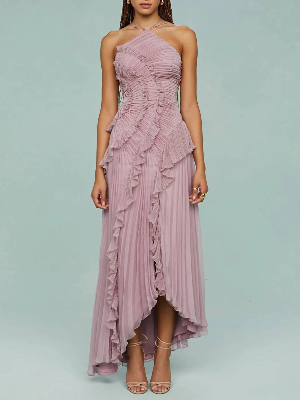 Ruffled Ruched Slimming Midi Dress