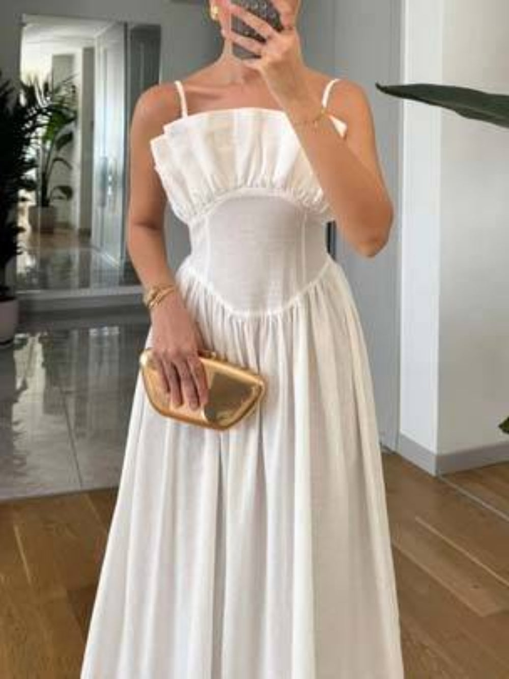 Chic Sexy Ruffled Cami Sweetheart Fitted Flared Dress
