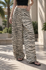 Zebra Print Drawstring Hem Pants