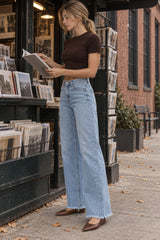 Solid Minimalist Washed Wide Leg Jeans