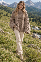 Crewneck Flared Sleeve Fuzzy Sweater