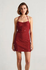 Rhinestone Halter Backless Bodycon Slim Waist Mini Dress