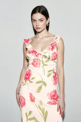 Floral Mesh V Neck Cami Vacation Dress