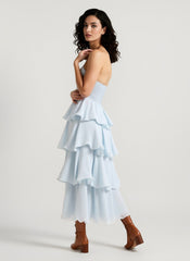 Fashion Strapless Backless Ruffle Tiered Midi Dress