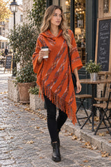 Striped Hooded Knit Tassel Relaxed Coat