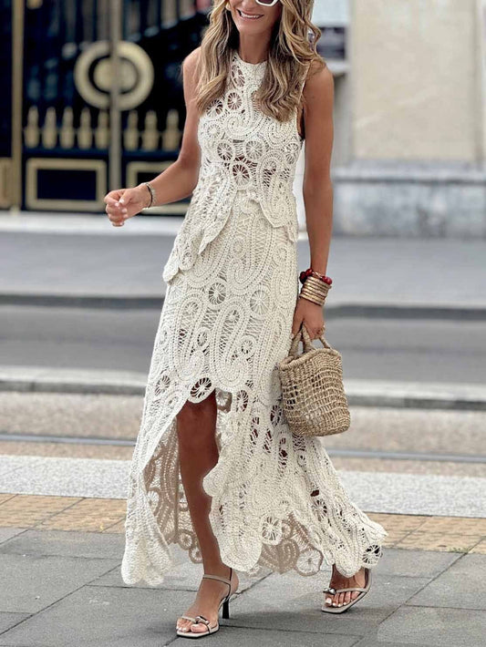 Asymmetrical Lace Cutout Tank