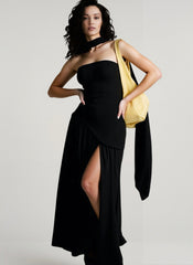 Solid Bustier High Slit Formal Dress