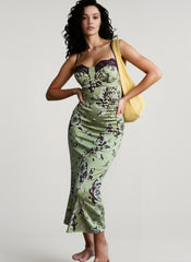 Lace Color Block Printed Slit Bodycon Maxi Dress