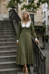 Collar Waist Cinched Stylish Floral Dress