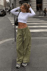 Fashionable Low-Waisted Drawstring Cargo Pant