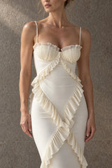 Lace Ruffle Spaghetti Strap Maxi Dress