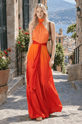 Ombre Halter Tie Back Sleeveless Vacation Dress