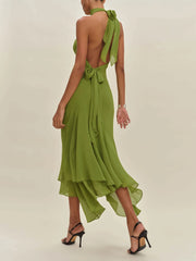 Halter Neck Asymmetric Home Maxi Dress