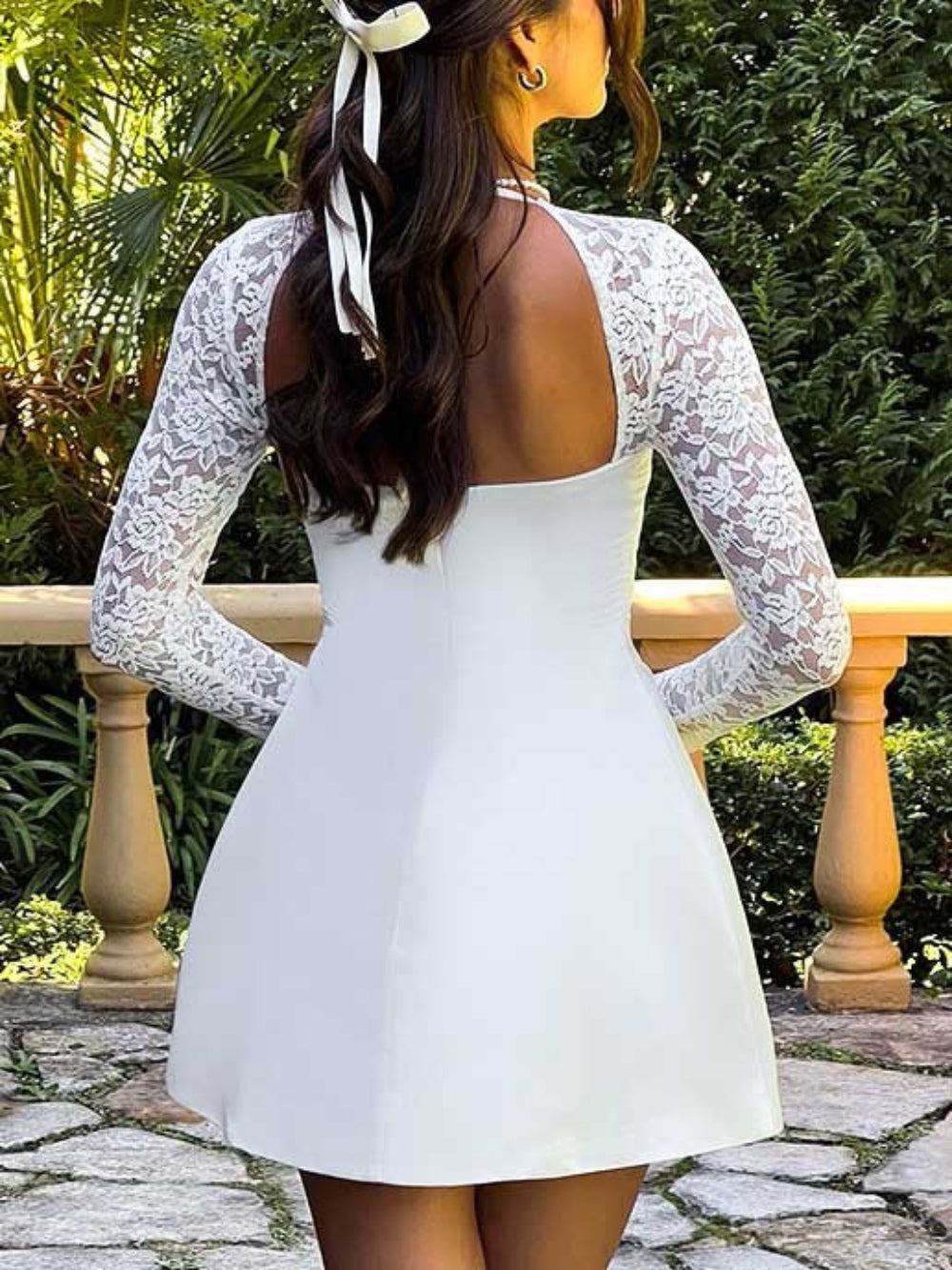 Elegant Sequin Panel Long Sleeve Dress