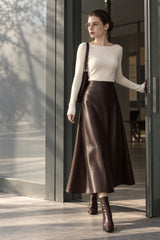 Pleated Faux Graceful Leather Midi Skirt