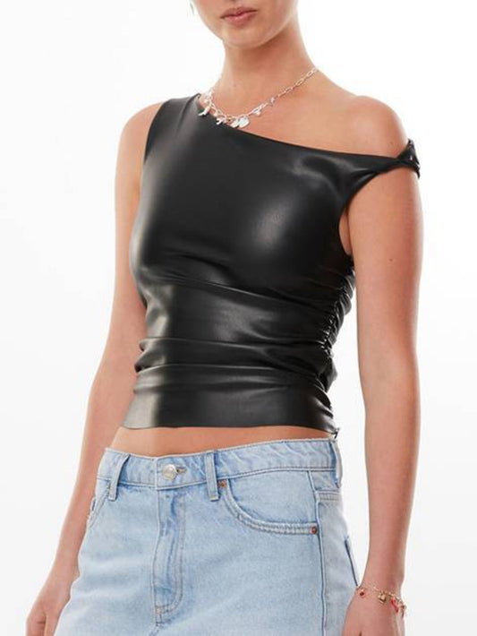 Faux Leather Twist Crop Top