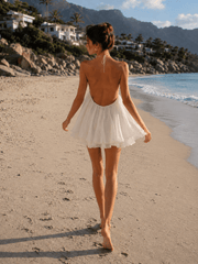 Elegant Halter Metal Button Backless Mini Dress