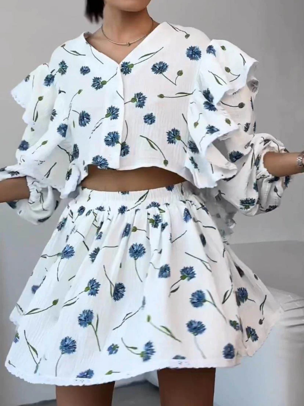 Ruffled Homewear Skirt Set