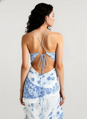 Deep V Ruffle Floral Lace Patchwork Cami Maxi Dress