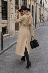 Wool Lapel Long Belted Double Overcoat
