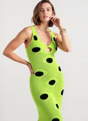Knit Sleeveless Bodycon Polka Dot Fringe Maxi Dress