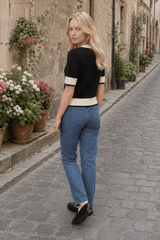 Black White Contrast Slim Cardigan