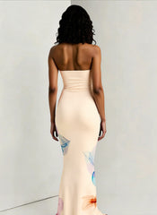 Sexy Bandeau Mermaid Floral Print Maxi Dress
