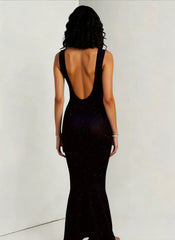 Sexy Shiny Sleeveless Backless Slim Maxi Dress