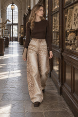 Deer Pattern Color Block Loose Jeans