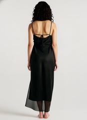 Lace Spaghetti Strap Silk-Like Slit Maxi Dress