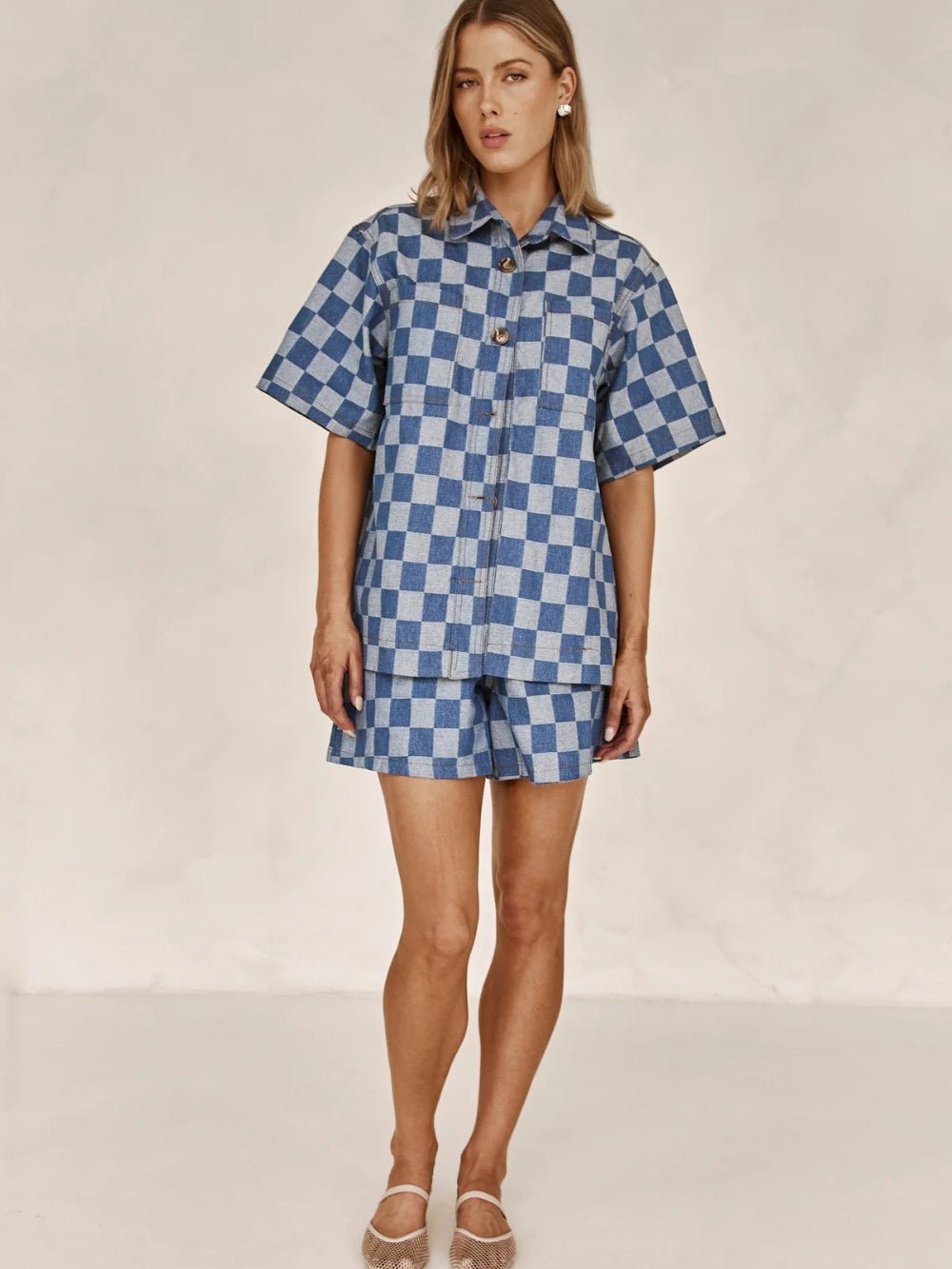 Check Print Denim Shirt